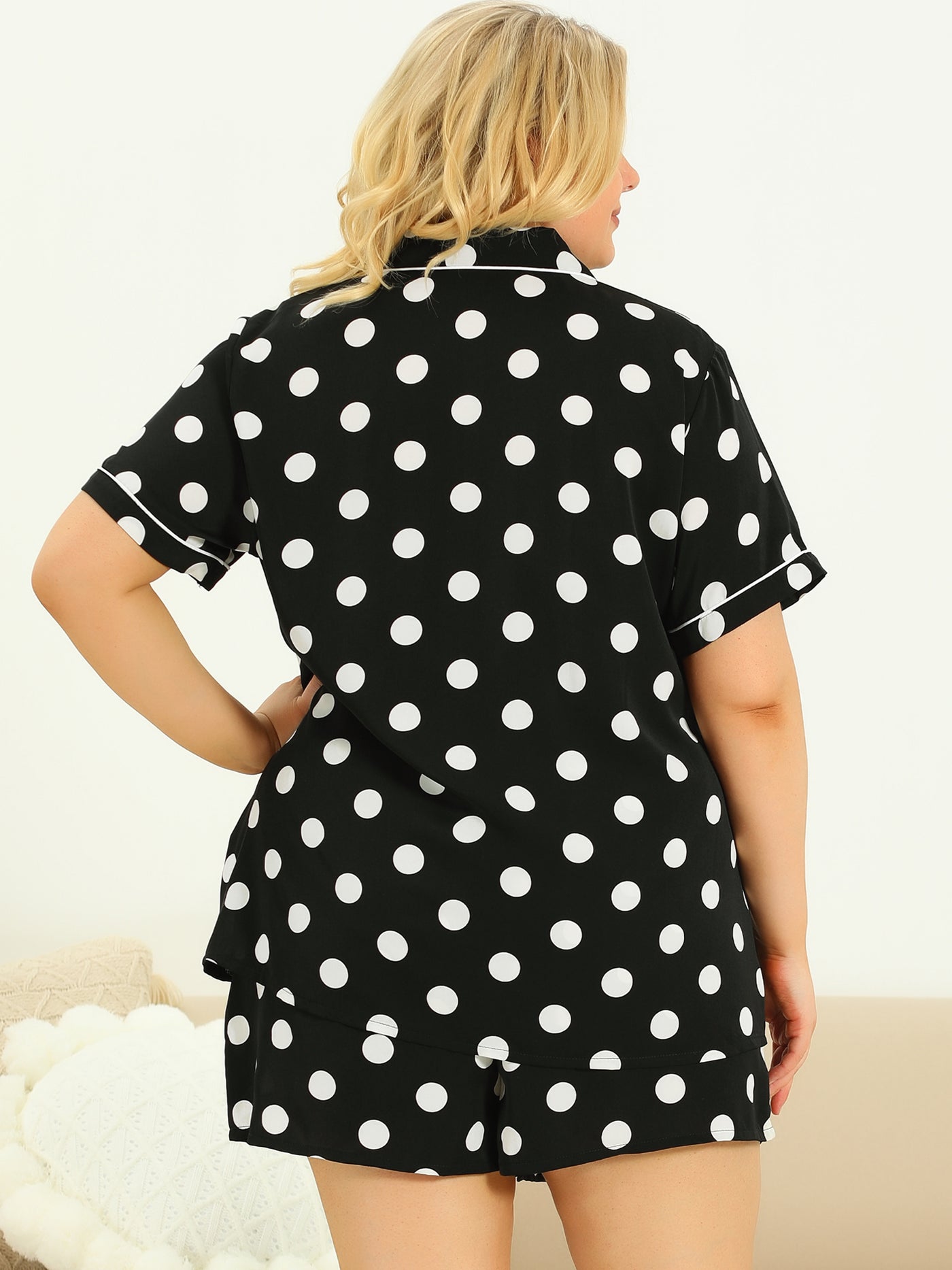 Bublédon Women's Plus Size Pajama Set Short Sleeve Bottoms Polka Dots Shirt