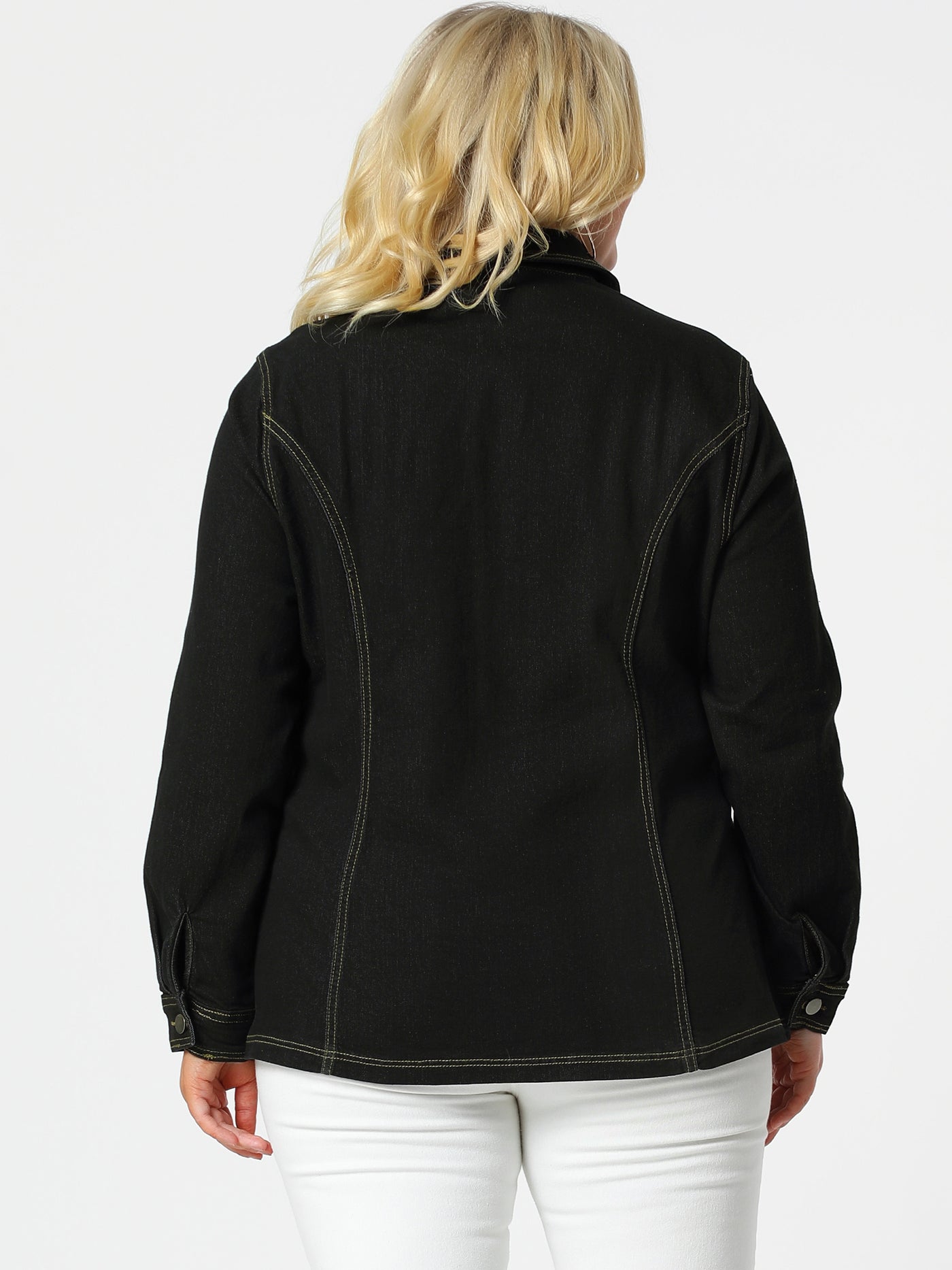 Bublédon Women's Plus Size Zip Up Washed Denim Jacket with Pockets