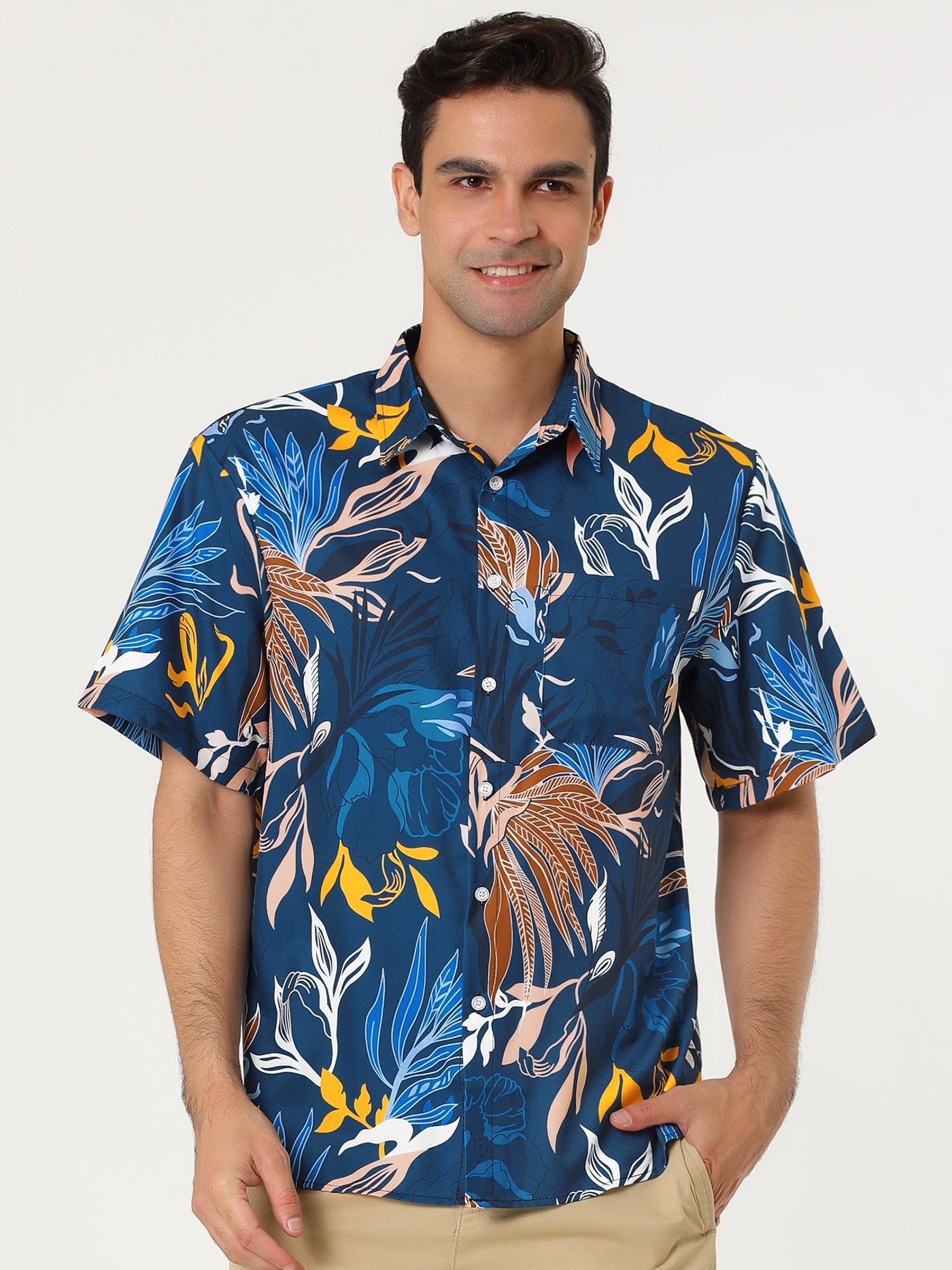 Bublédon Lapel Floral Print Cotton Hawaiian Beach Botton Shirt