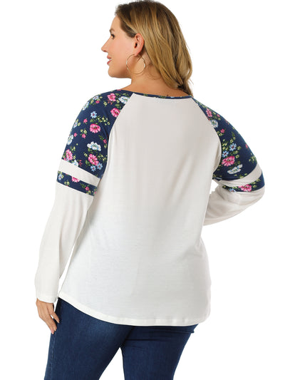 Knit H Line Floral Patchwork Round Neck Long Sleeve Shirt