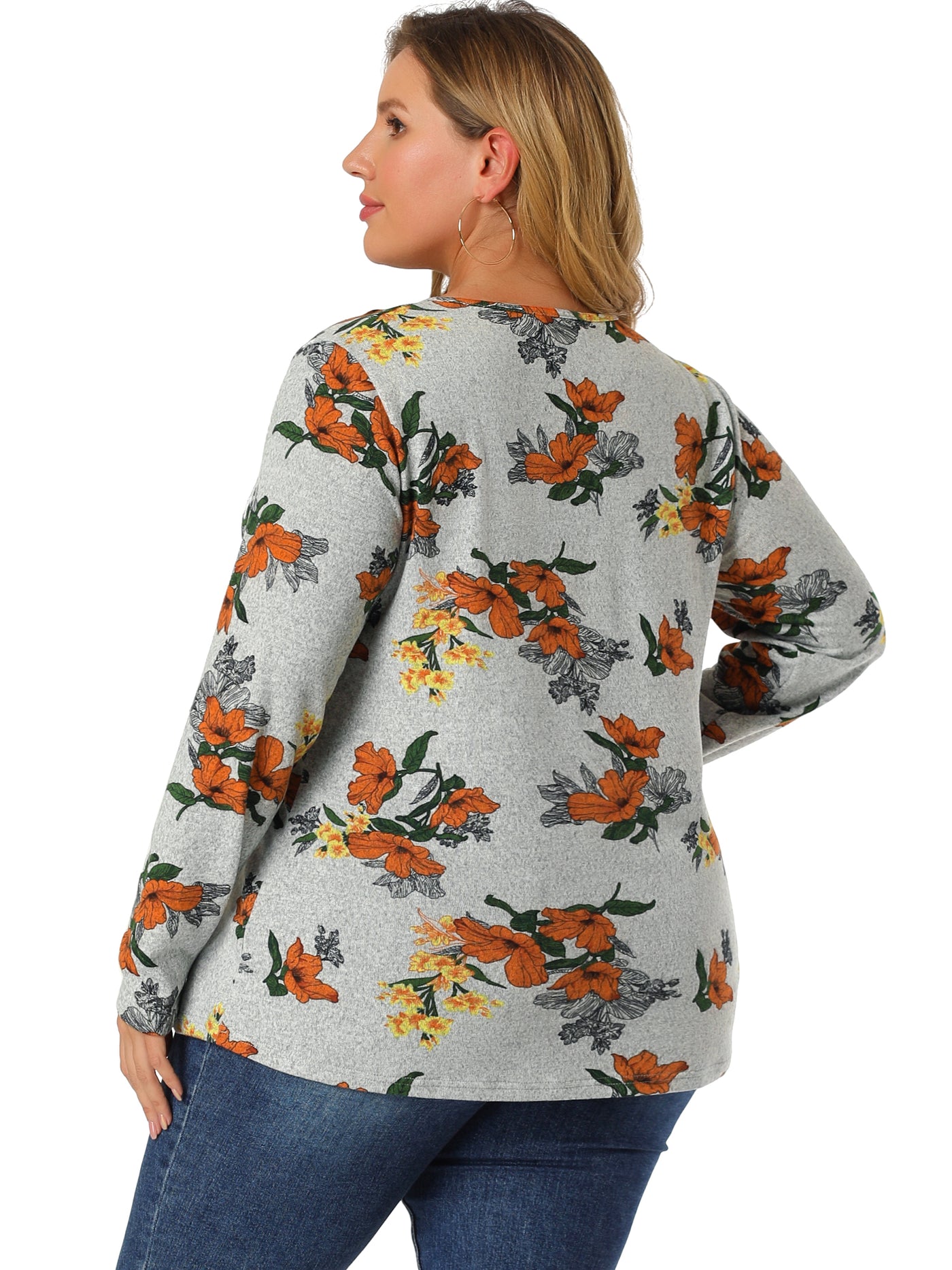 Bublédon Knit Relax Fit Floral Printed V Neck Long Sleeve Shirt