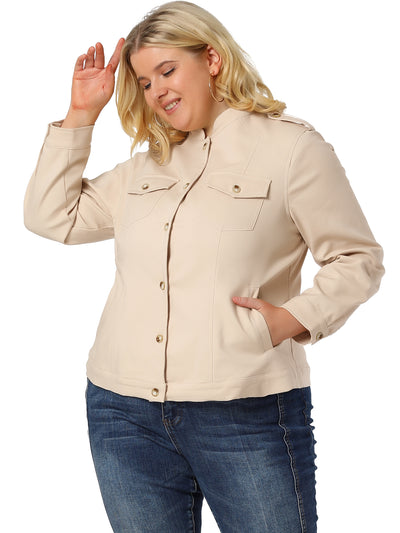 Plus Size Jacket Casual Stand Collar Placketm Bomber Jacket