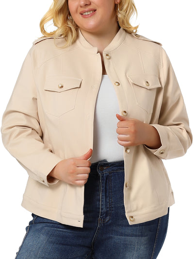 Plus Size Jacket Casual Stand Collar Placketm Bomber Jacket
