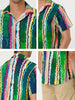 Summer Button Short Sleeve Colorful Striped Shirt