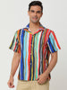 Summer Button Short Sleeve Colorful Striped Shirt