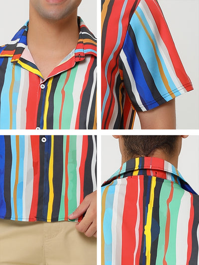 Summer Button Short Sleeve Colorful Striped Shirt
