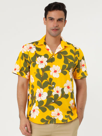 Short Sleeve Floral Print Cotton Beach Hawaiian Shirt