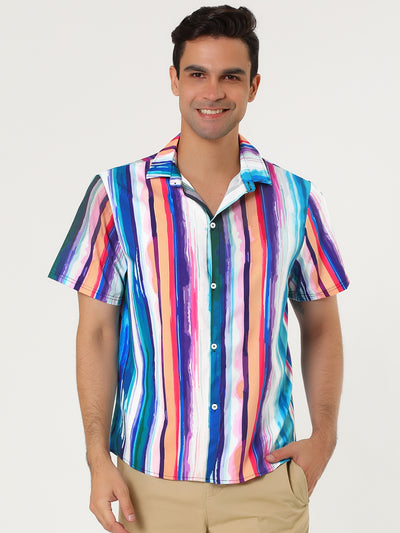 Summer Button Short Sleeve Colorful Striped Shirt