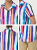 Summer Button Short Sleeve Colorful Striped Shirt