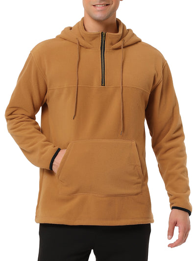 Plush Half Zip Outdoor Drawstring Pullover Hoodie