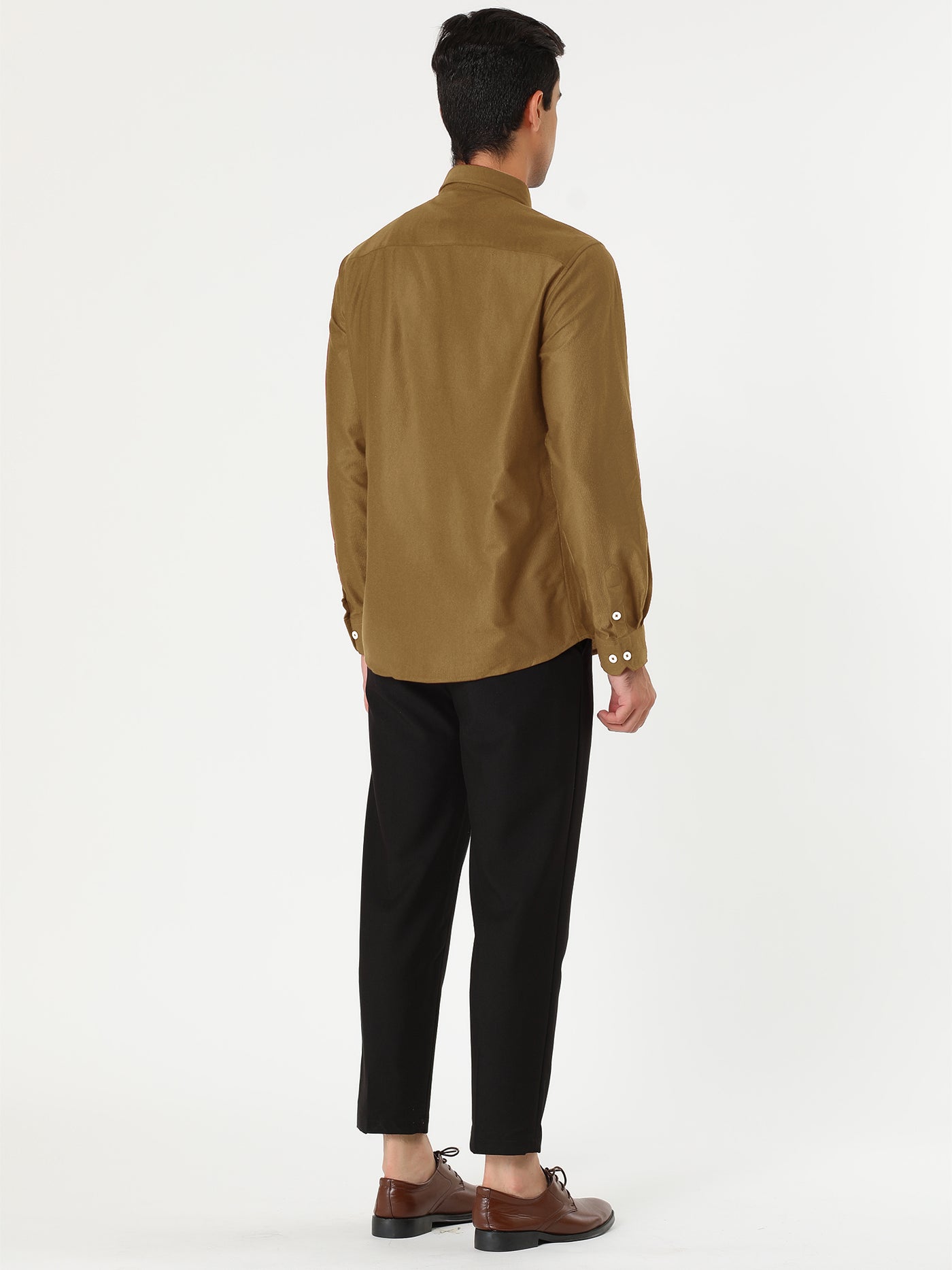 Bublédon Long Sleeve Solid Color Point Collar Corduroy Shirts