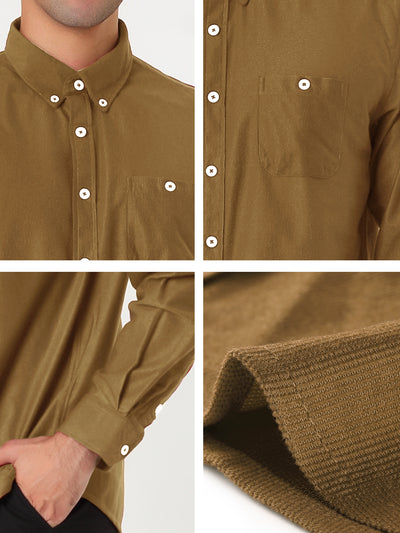 Long Sleeve Solid Color Point Collar Corduroy Shirts
