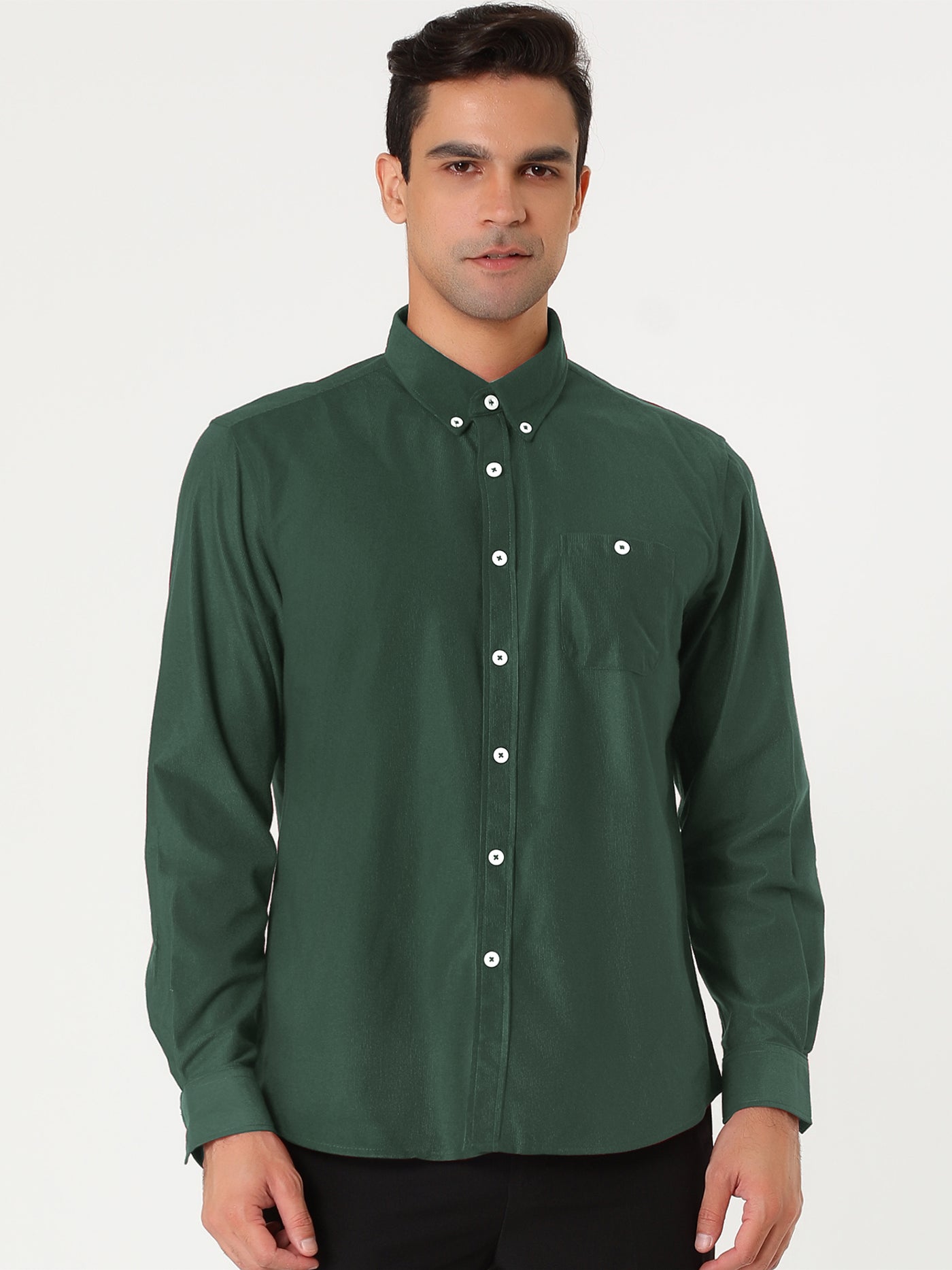 Bublédon Long Sleeve Solid Color Point Collar Corduroy Shirts