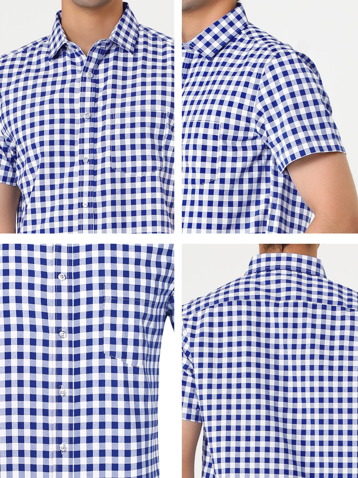 Bublédon Classic Cotton Lapel Plaid Short Sleeve Office Shirts