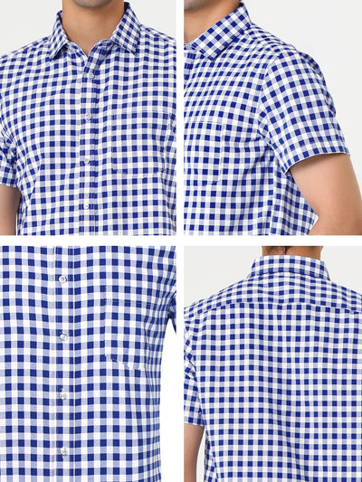 Classic Cotton Lapel Plaid Short Sleeve Office Shirts