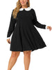 A-line Knit Crew Neck Lantern Sleeve Plus Size Dress