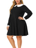 A-line Knit Crew Neck Lantern Sleeve Plus Size Dress