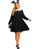 A-line Knit Crew Neck Lantern Sleeve Plus Size Dress