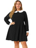 A-line Knit Crew Neck Lantern Sleeve Plus Size Dress