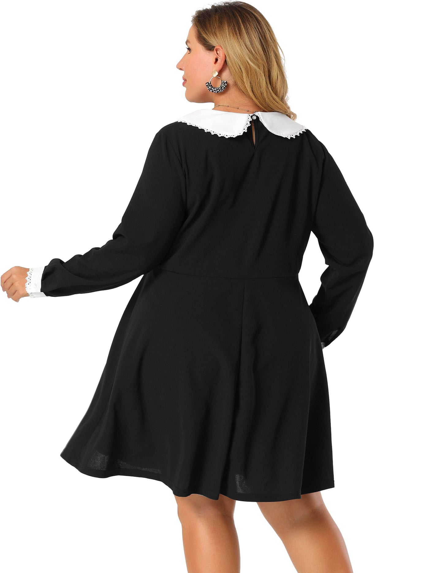 Bublédon A-line Knit Crew Neck Lantern Sleeve Plus Size Dress