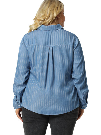 Women's Plus Size Long Sleeve Chest Pocket Chambray Shirt