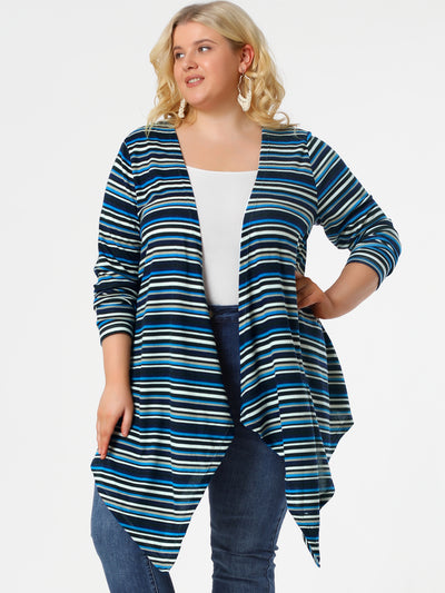 Plus Size Kimonos Color Block Boho Striped Cardigan