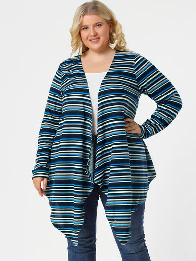 Plus Size Kimonos Color Block Boho Striped Cardigan