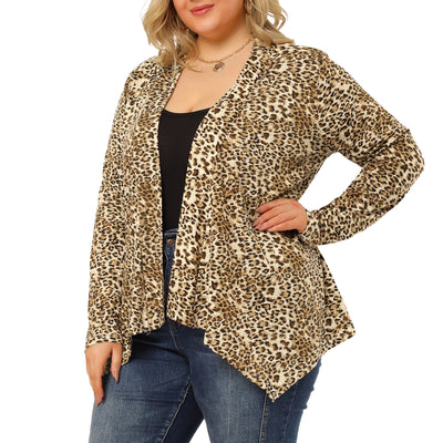 Casual Plus Size Leopard Print Asymmetric Cardigan