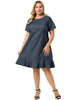 Basic Solid Short Sleeve Ruffle Hem Plus Size Dress