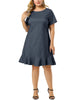 Basic Solid Short Sleeve Ruffle Hem Plus Size Dress
