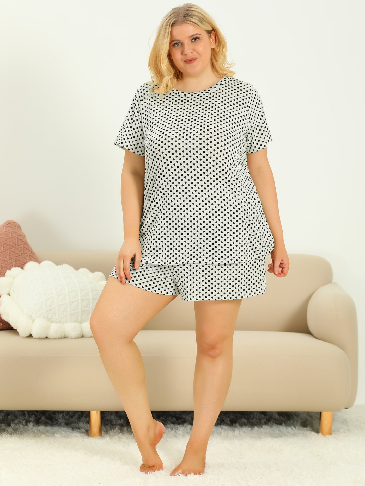 Bublédon Comfy Plus Size Short Sleeve Polka Dot Pajamas Set