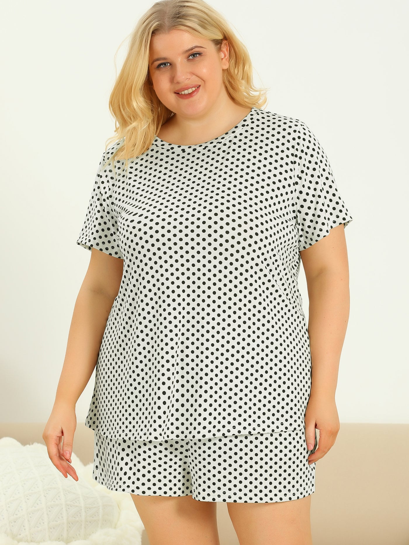 Bublédon Comfy Plus Size Short Sleeve Polka Dot Pajamas Set