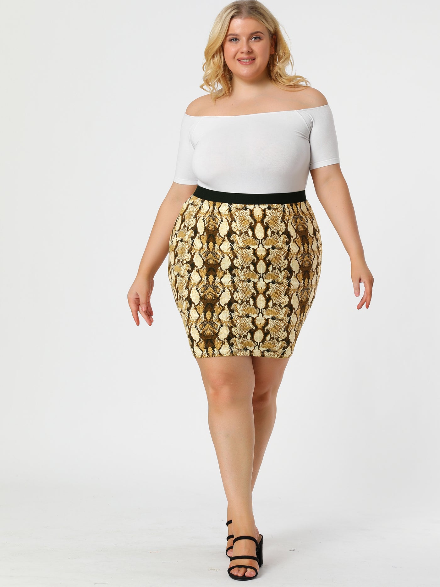 Bublédon Leopard Print Elastic Waist Plus Size Pencil Skirt