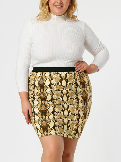 Leopard Print Elastic Waist Plus Size Pencil Skirt
