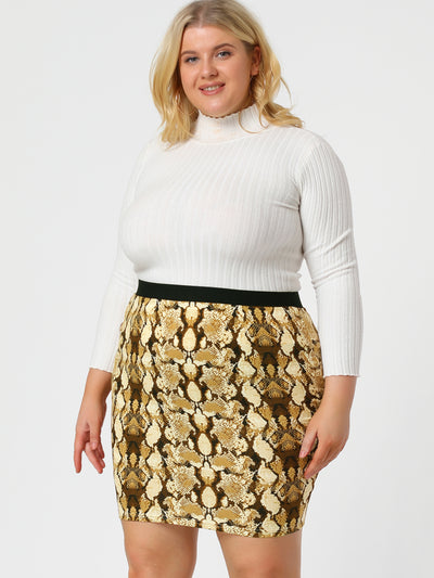 Leopard Print Elastic Waist Plus Size Pencil Skirt