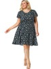 Rayon V Neck Short Sleeve Floral Print Curve Dress