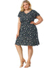 Rayon V Neck Short Sleeve Floral Print Curve Dress