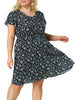 Rayon V Neck Short Sleeve Floral Print Curve Dress