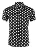 Cotton Lapel Short Sleeve Polka Dot Button Shirt