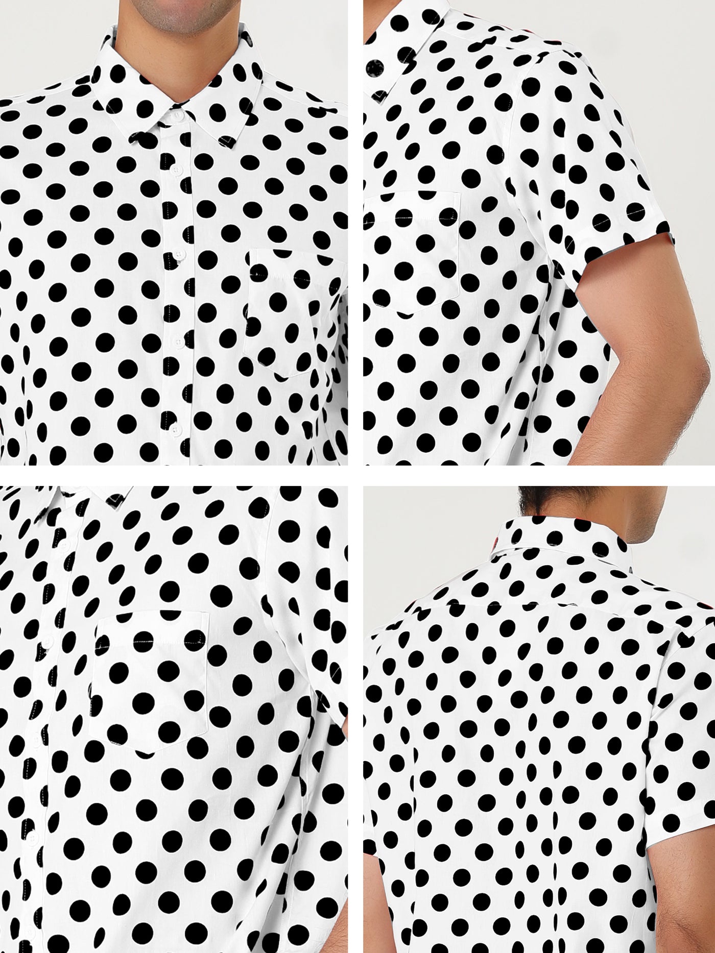 Bublédon Cotton Lapel Short Sleeve Polka Dot Button Shirt