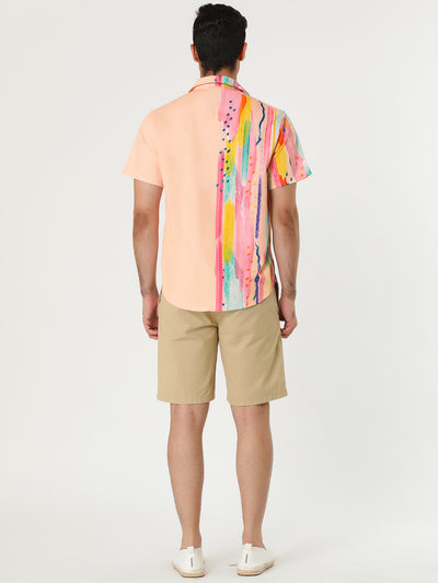 Summer Vertical Stripe Patchwork Lapel Button Shirts