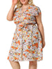Polyester V Neck Floral Print Summer Plus Size Dress