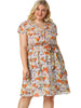 Polyester V Neck Floral Print Summer Plus Size Dress