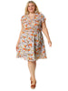 Polyester V Neck Floral Print Summer Plus Size Dress
