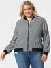 Plus Size Contrast Trim Zipper Pocket Bomber Jacket