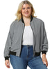 Plus Size Contrast Trim Zipper Pocket Bomber Jacket