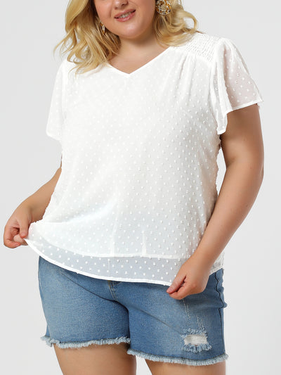 Polyester H Line Pin Dot Round Neck Blouse