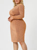 Shiny Keyhole Waist Twist Party Solid Plus Size Dress