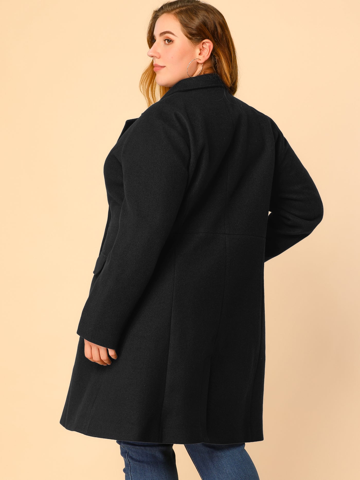 Bublédon Plus Size Notched Lapel Double Breasted Winter Long Coat