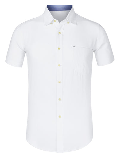 Summer Solid Color Button Short Sleeve Dress Shirt